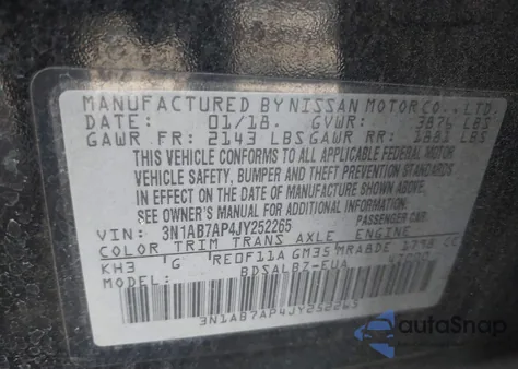 2018 Nissan Sentra S из США, поврежденный, VIN 3N1AB7AP4JY252265